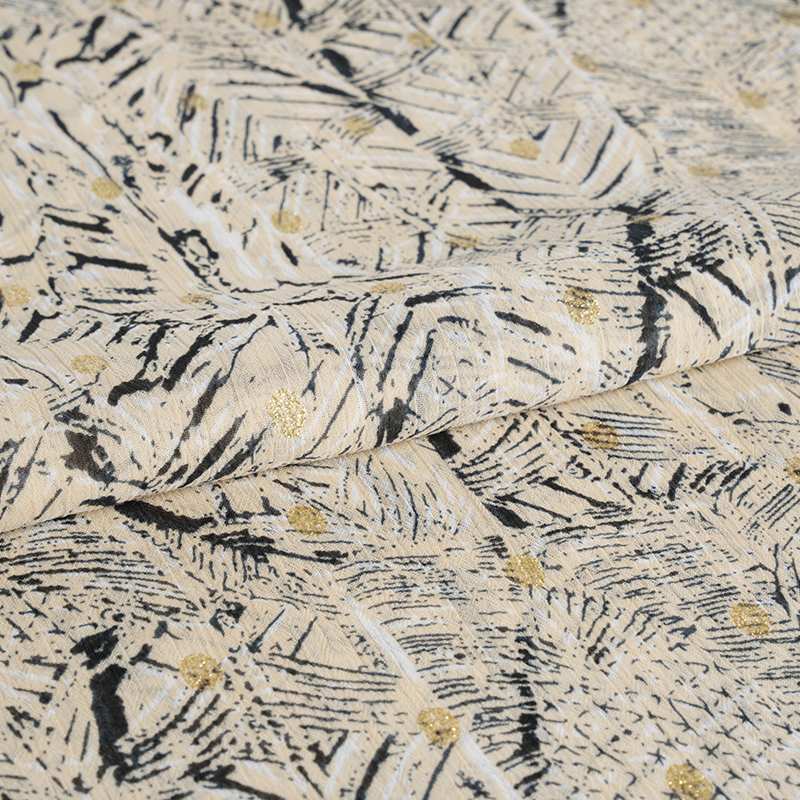 75D chiffon crêpe onregelmatige rommelige gouden gesponnen printstof